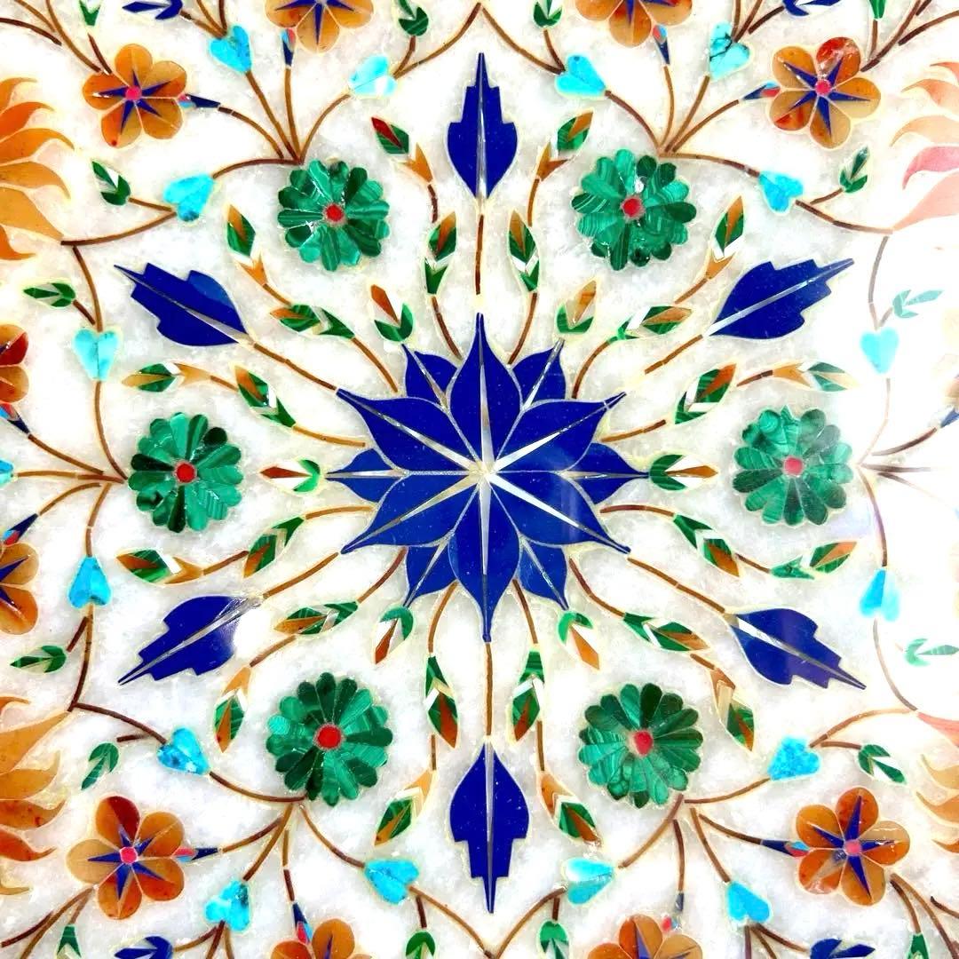 インド　大理石　象嵌細工 螺細　飾り皿　額装