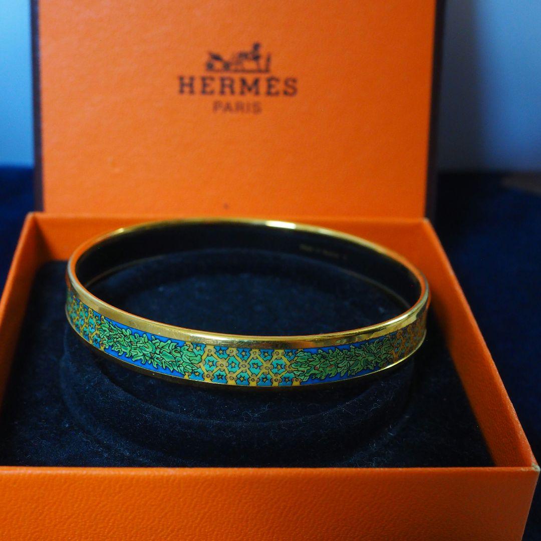 HERMES　バングル　ブレスレット　エマイユ　ゴールド×グリーン×ブルー