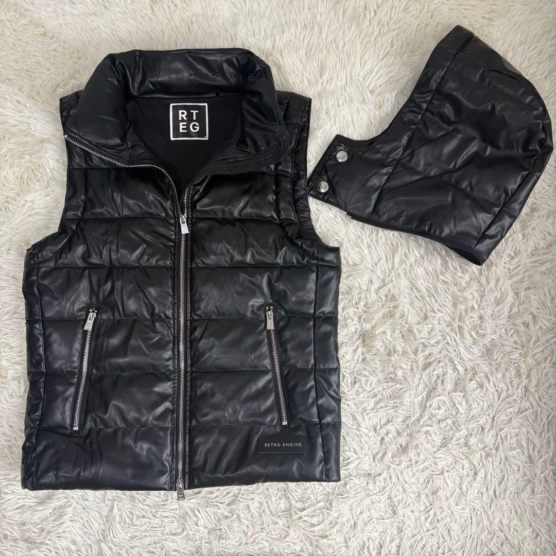 RTEG アダムスジャグラー ブラックキルティングダウンベスト（フード付き）