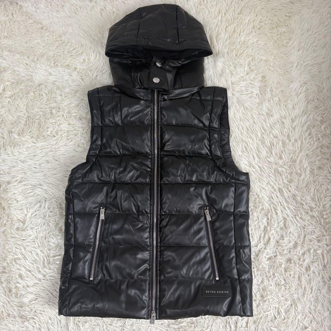 RTEG アダムスジャグラー ブラックキルティングダウンベスト（フード付き）