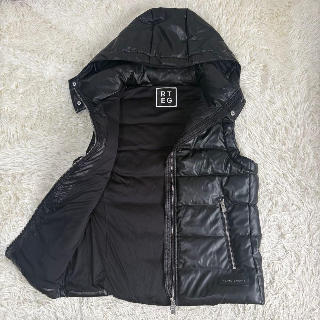 RTEG アダムスジャグラー ブラックキルティングダウンベスト（フード付き）