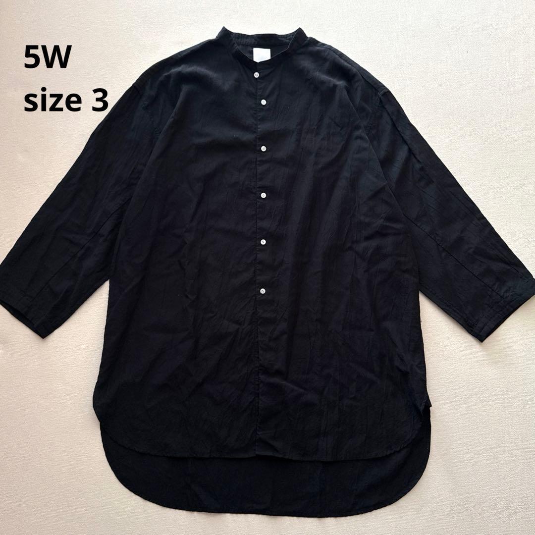 【美品】5W ファイブダブリュー ゴワット ノーカラーシャツ　ブラック　サイズ3