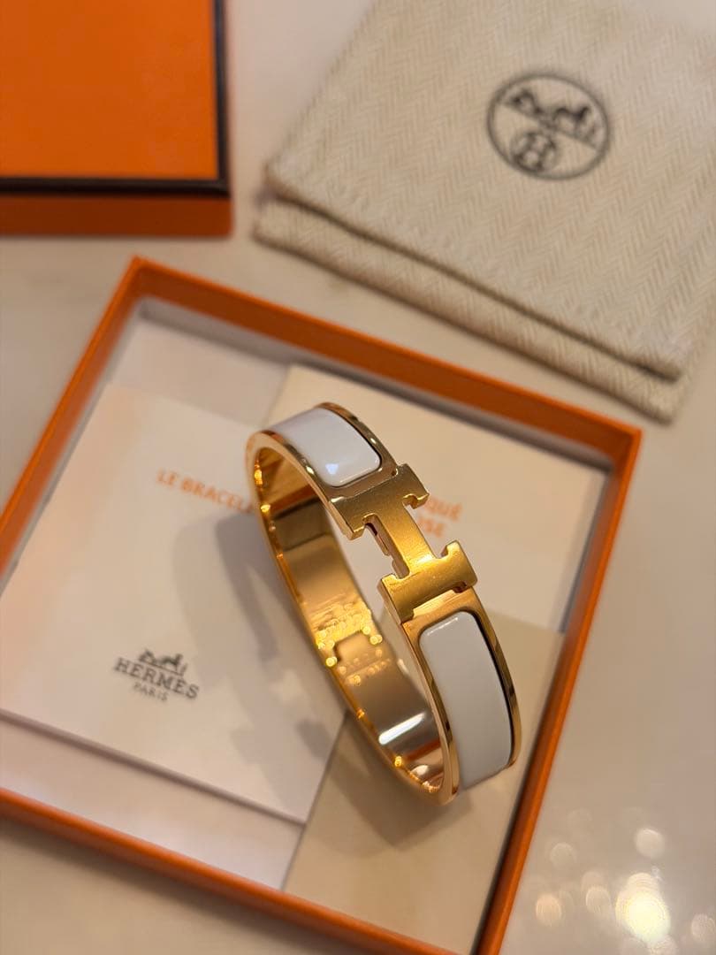 HERMES クリックH バングル (ホワイト×ローズゴールド)
