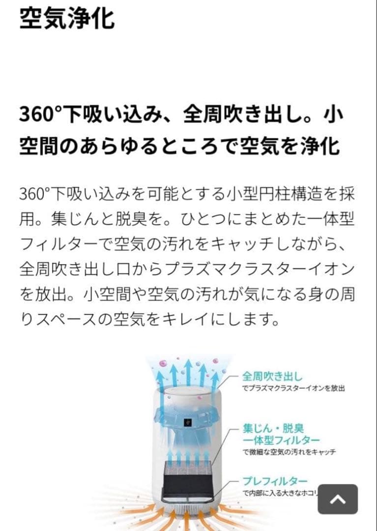 SHARP FU-TC01-W 空気清浄機　高濃度プラズマクラスター7000