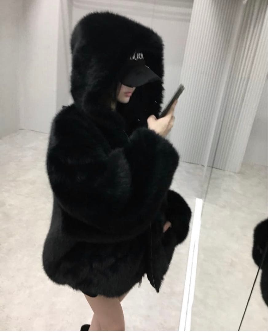 ANDWANG kirakira 2way fur zip up black 黒
