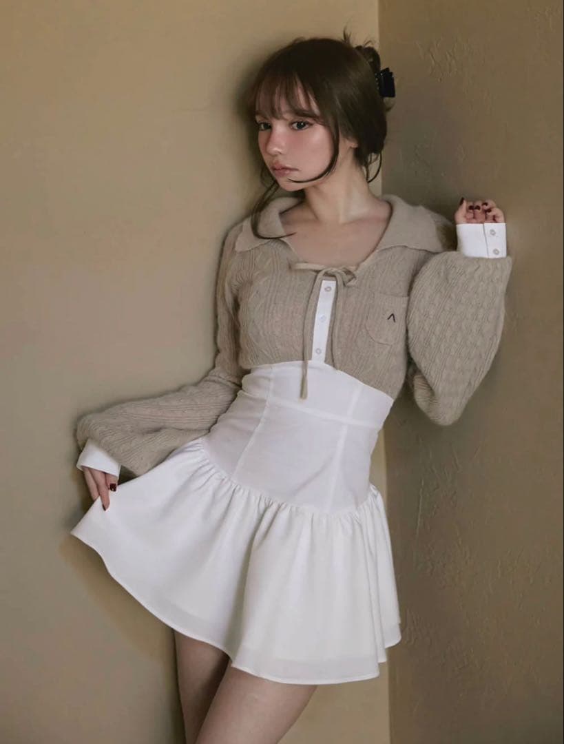 ワンピース andmary Tess blouse mini dress beige