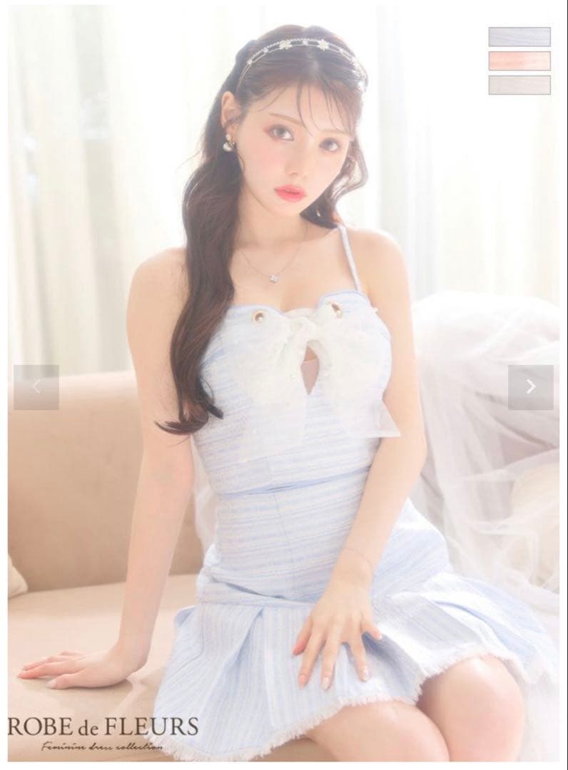 ROBE de FLEURS 水色リボン付きドレス