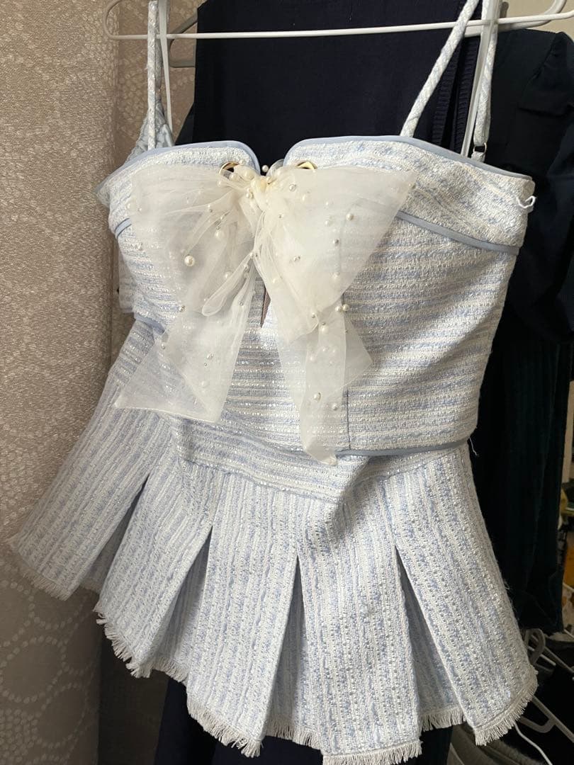 ROBE de FLEURS 水色リボン付きドレス