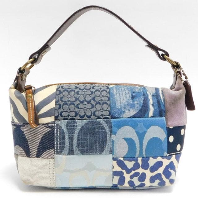 COACH コーチ ミニハンドバッグ パッチワーク デニム 青 F40530