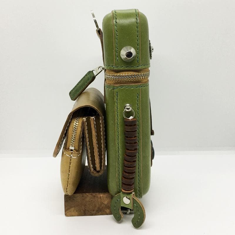 【本革】スマホショルダーバッグ レザーポーチ ウォレット お財布 ハンドメイド