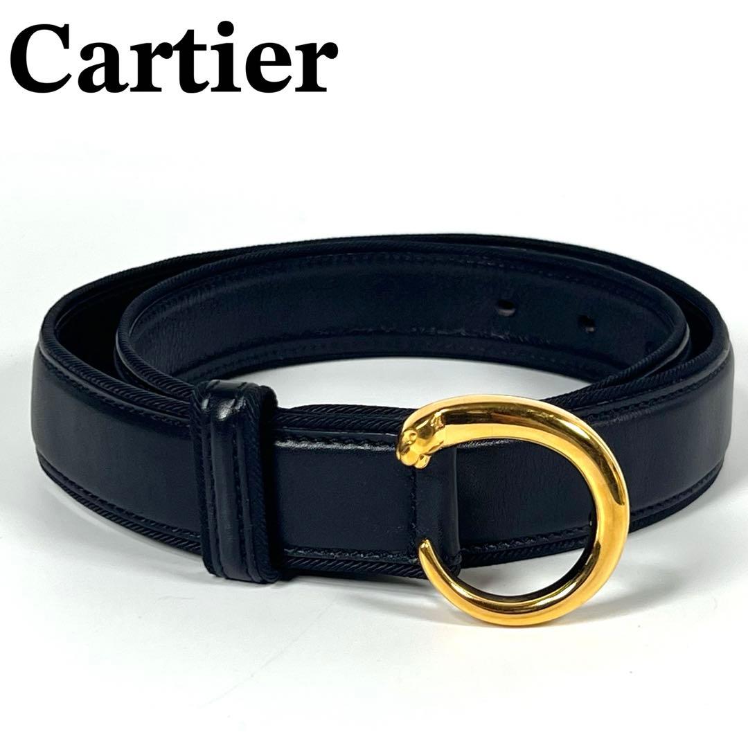 美品 Cartier カルティエ パンテール ベルト ブラック×ゴールド