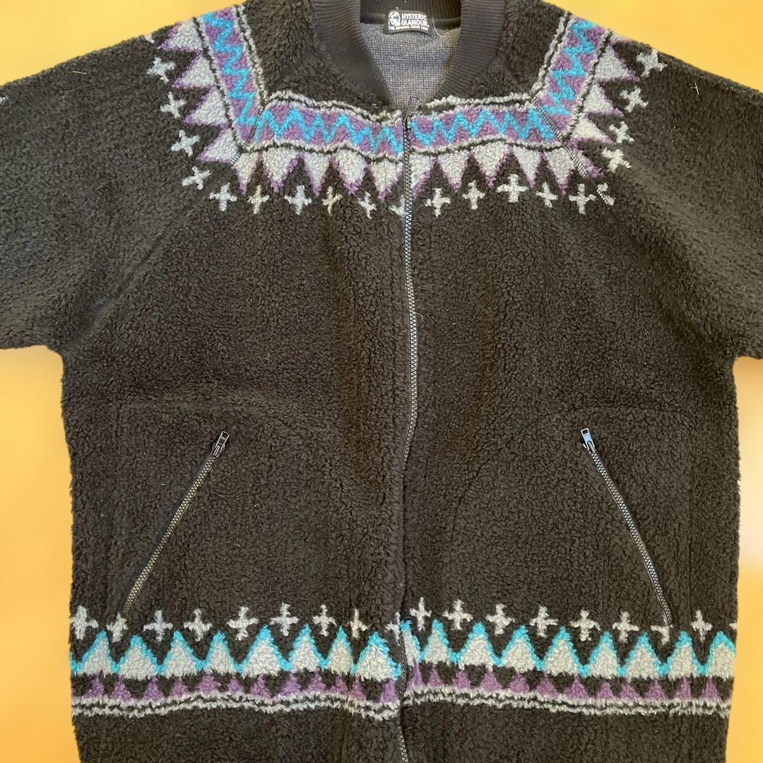 ヒステリックグラマーエスニック柄 フリースジャケット 黒