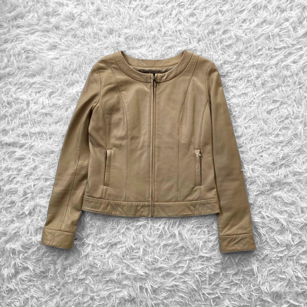 ちか様 UNTITLED ラム レザー ノーカラー ジャケット L ベージュ