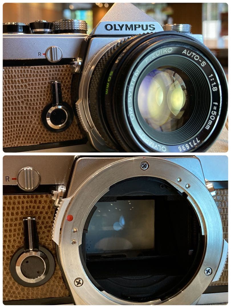 ★完動品＊美品＊初期保証付★OLYMPUS OM-1／f1.8レンズ★本革外装！