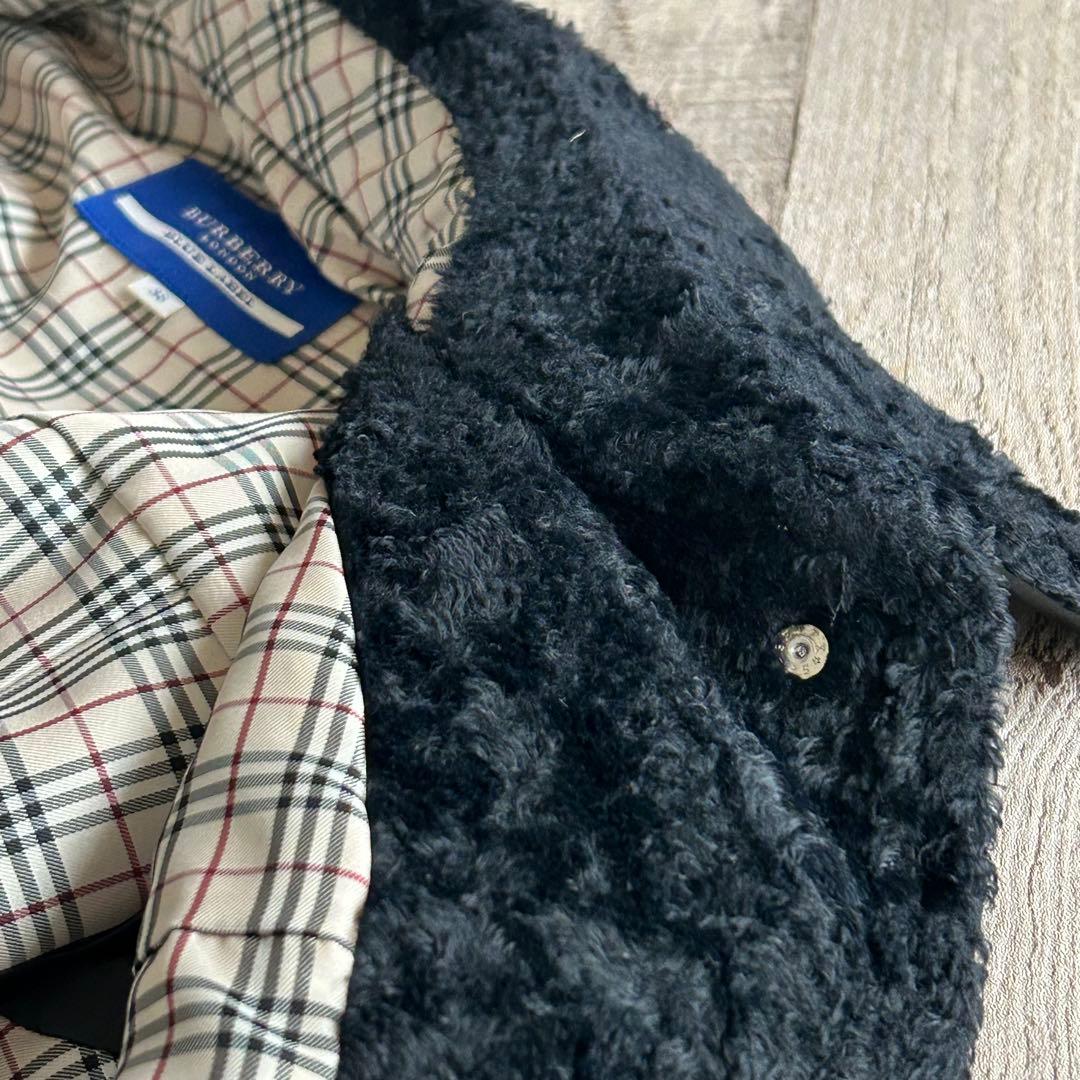 バーバリーブルーレーベル✿ボアジャケット 合成皮革 裏地ノバチェック 38 黒