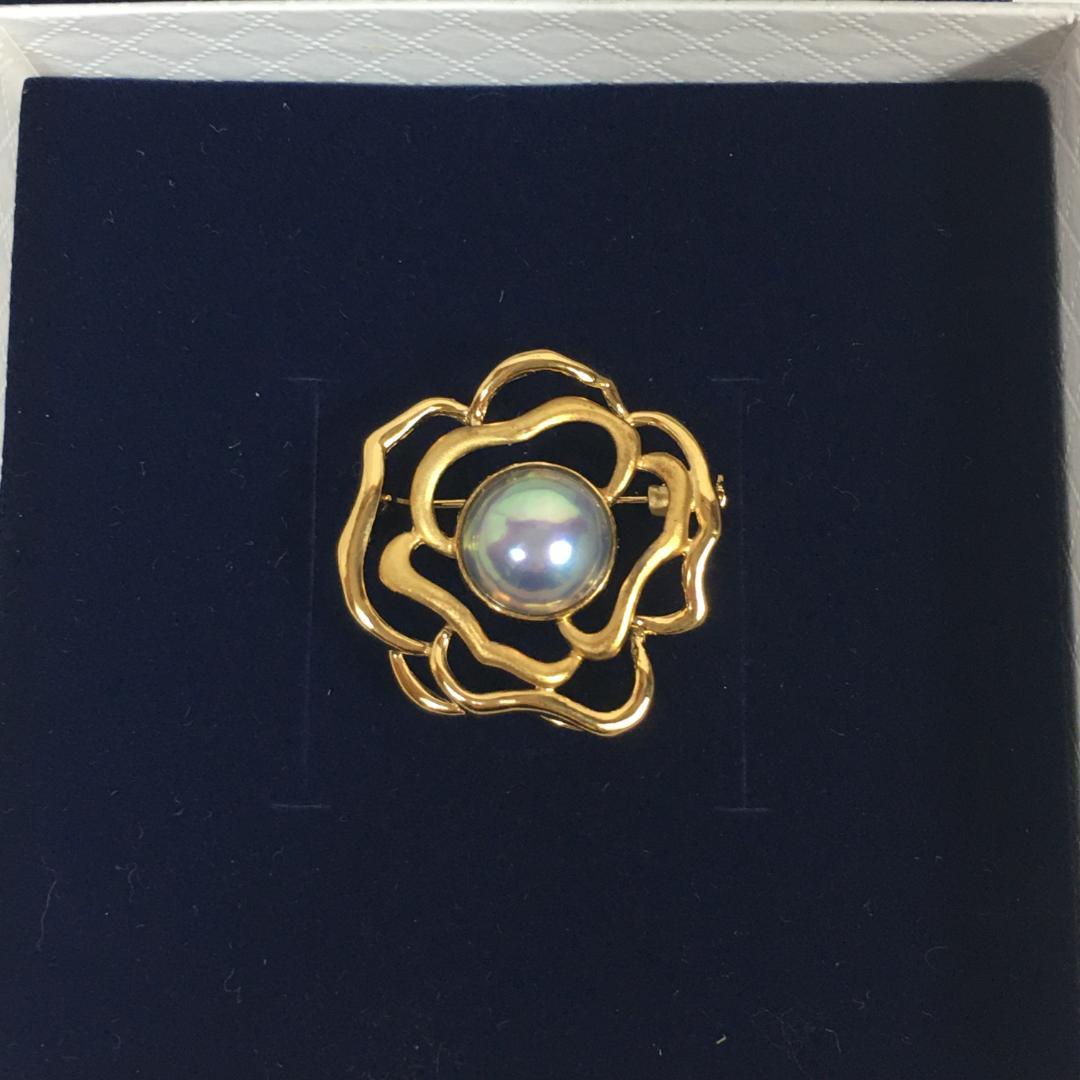 ☆奄美大島産 マベパール ローズブローチ 13mm ブラウン 真珠鑑別書付き