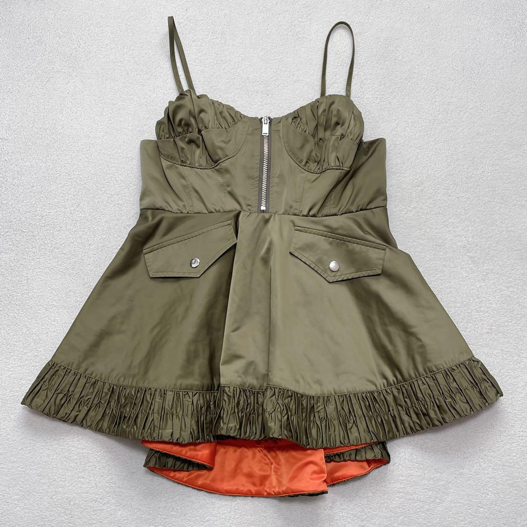 ポピー ミリタリーフレアチュニック F ハーフジップ キャミ レイヤード