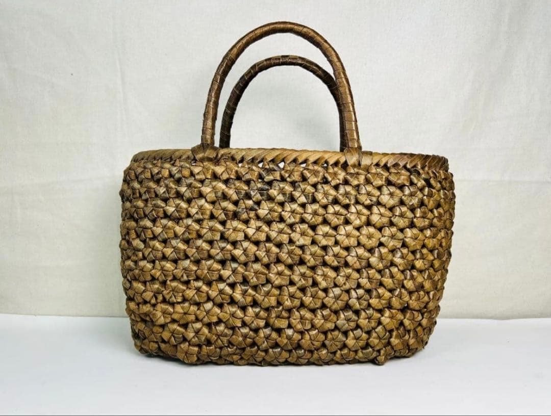 希少 国産 山葡萄くるみ・カゴバッグ/六角細工編み/丸型 くるみ蔓