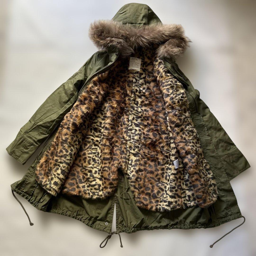 y2k 平成ギャル　豹柄　モッズコート　ラクーンファー　ビッグフード　未使用品