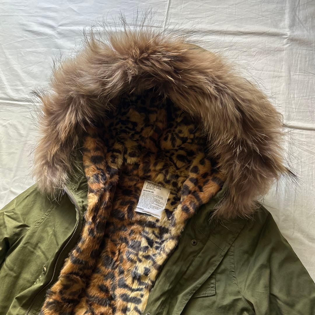 y2k 平成ギャル　豹柄　モッズコート　ラクーンファー　ビッグフード　未使用品
