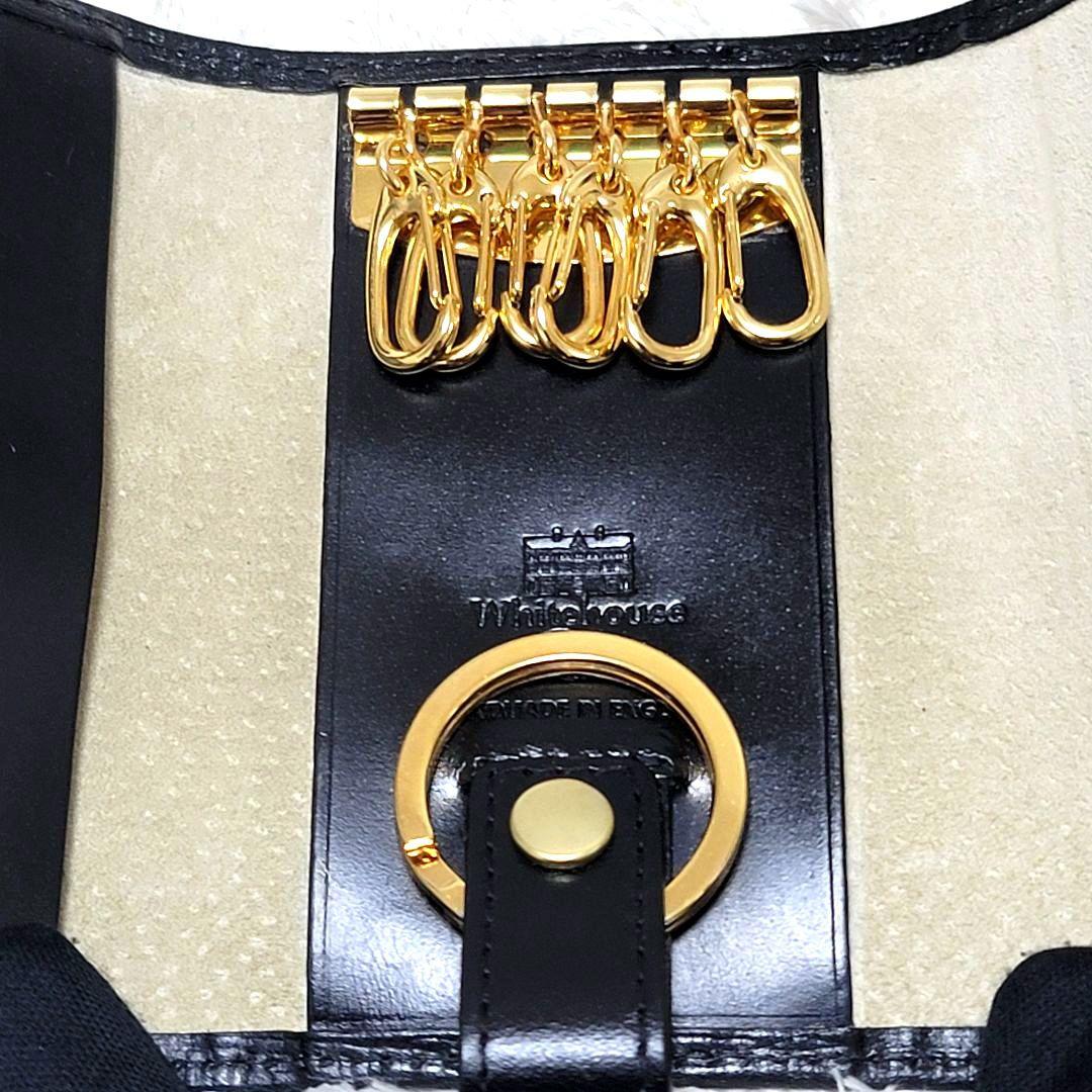 極美品 ホワイトハウスコックス 6連 キーケース リング ブラック ゴールド金具