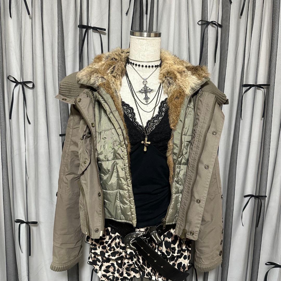 平成ギャルy2k　ファー付き　ミニタリージャケット　フェアリーグランジ　パーカー