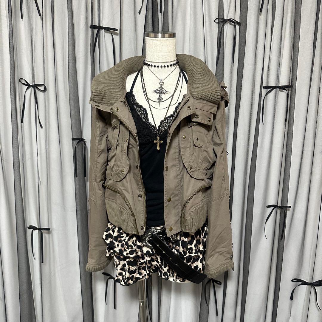 平成ギャルy2k　ファー付き　ミニタリージャケット　フェアリーグランジ　パーカー