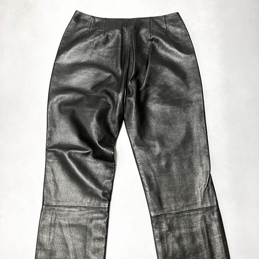 希少　高級皮　LOEWE レザーパンツ ストレート 本革 ナッパレザー