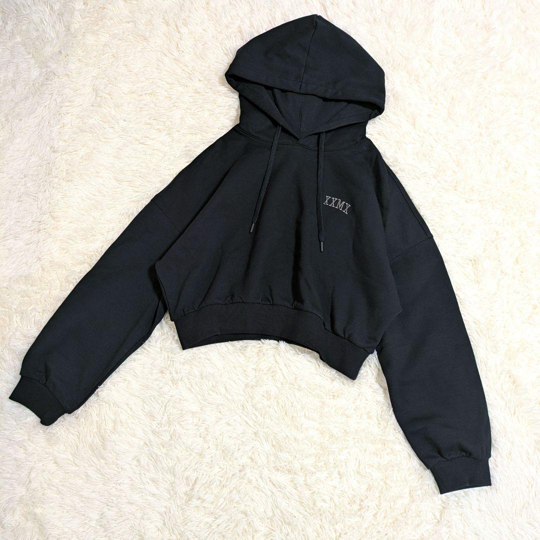 ​XEXYMIX ゼクシィミックス クロップド フーディー 裏起毛 ブラック
