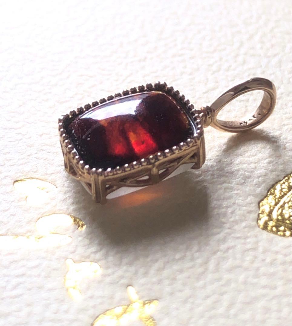 美品♡アガット K10 アンバー.ラブラドライト リバーシブルチャーム《証明書付