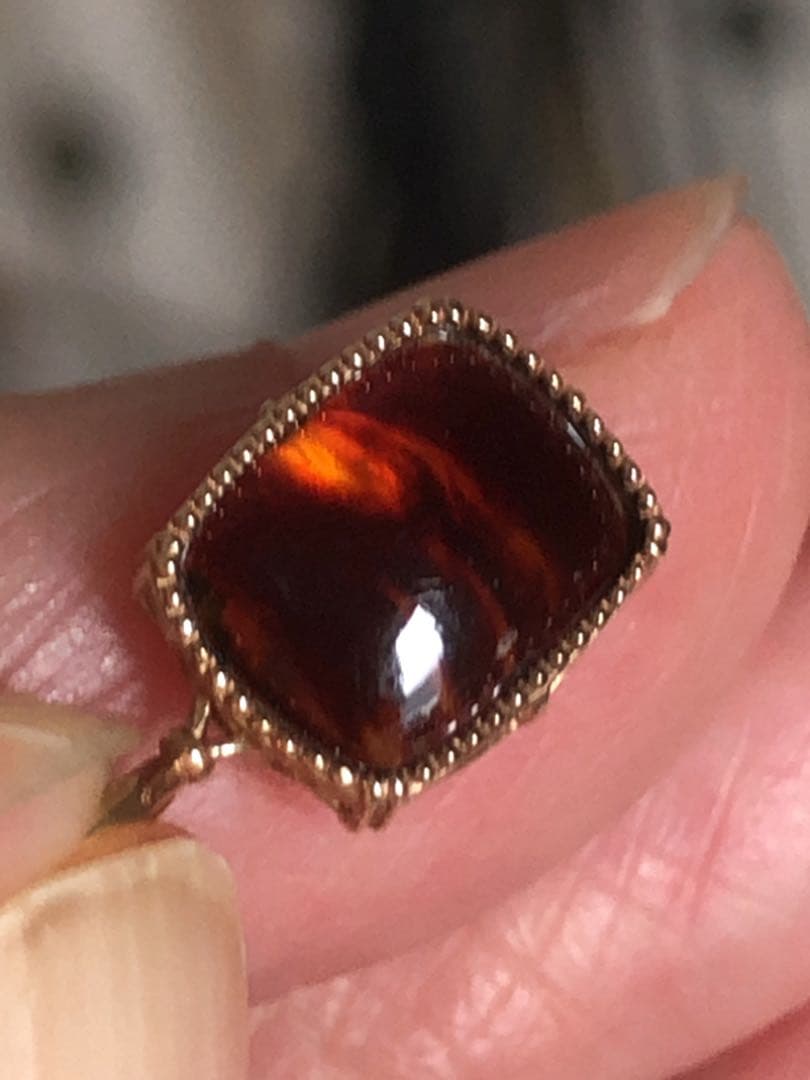 美品♡アガット K10 アンバー.ラブラドライト リバーシブルチャーム《証明書付