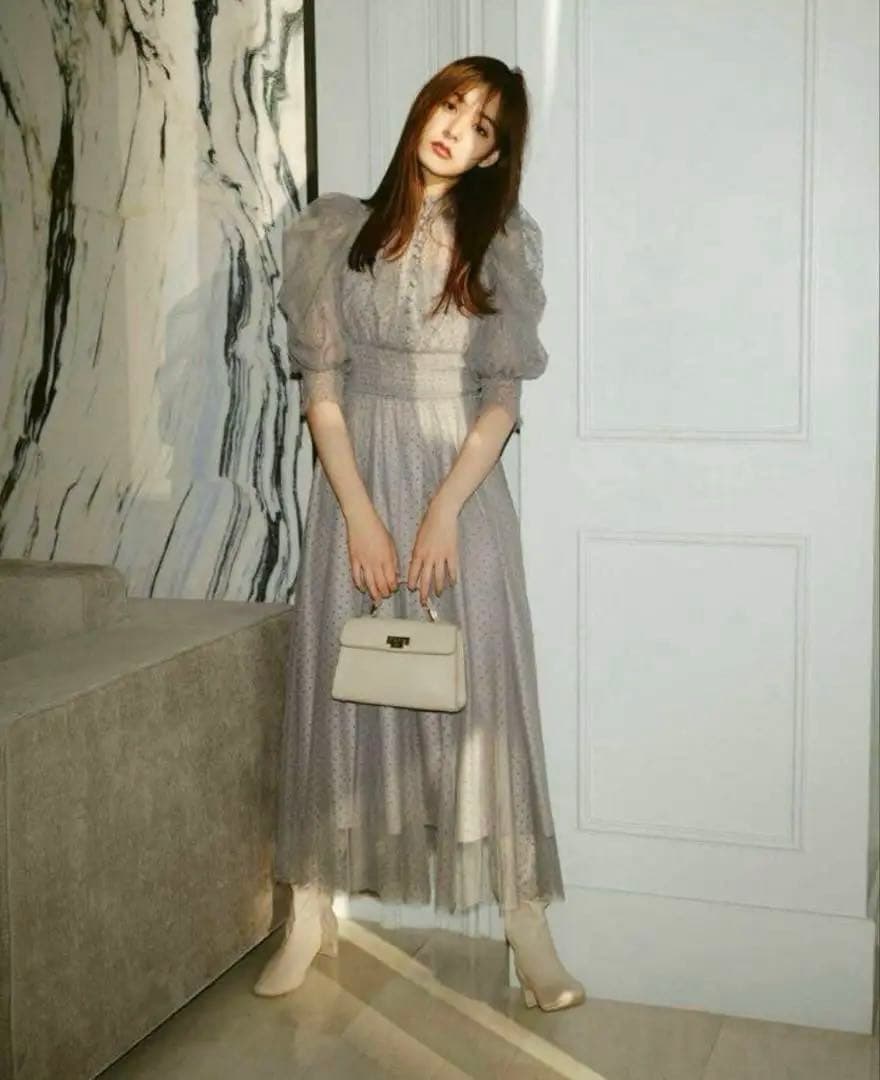 SNIDELスナイデル　ドット柄チュールドレス