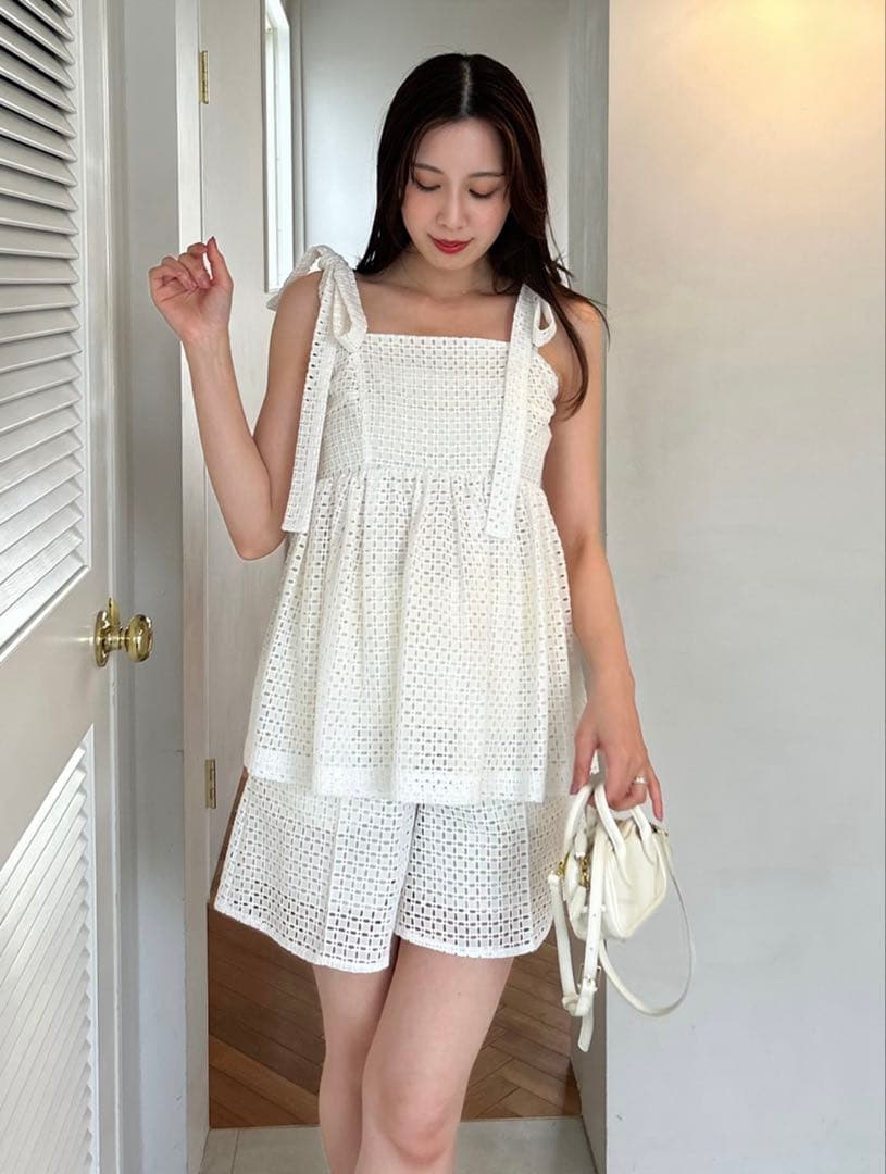 ホワイト メッシュショートパンツ