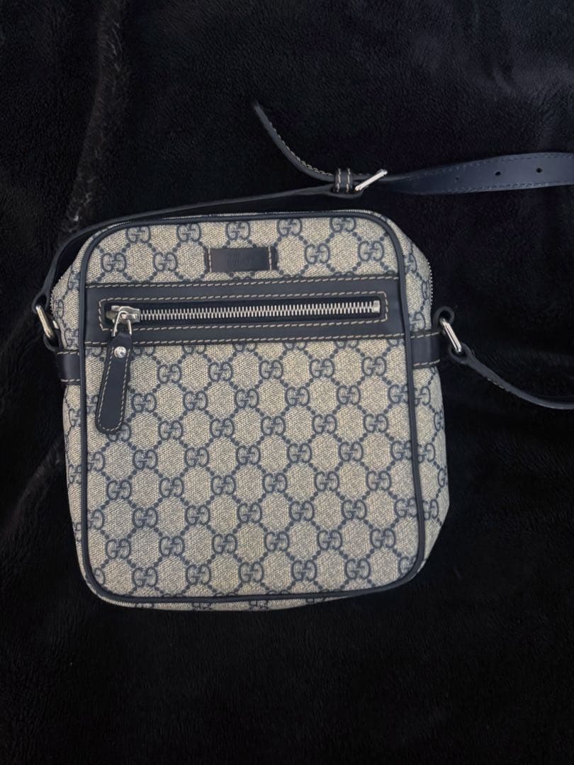 Gucci GGスプリーム ショルダー バッグPVC ベージュ ネイビー