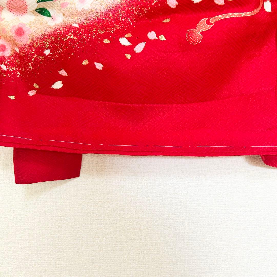 着物　お宮参り　産着　祝着　赤　花車　鈴　四季草花　女の子　襦袢付き