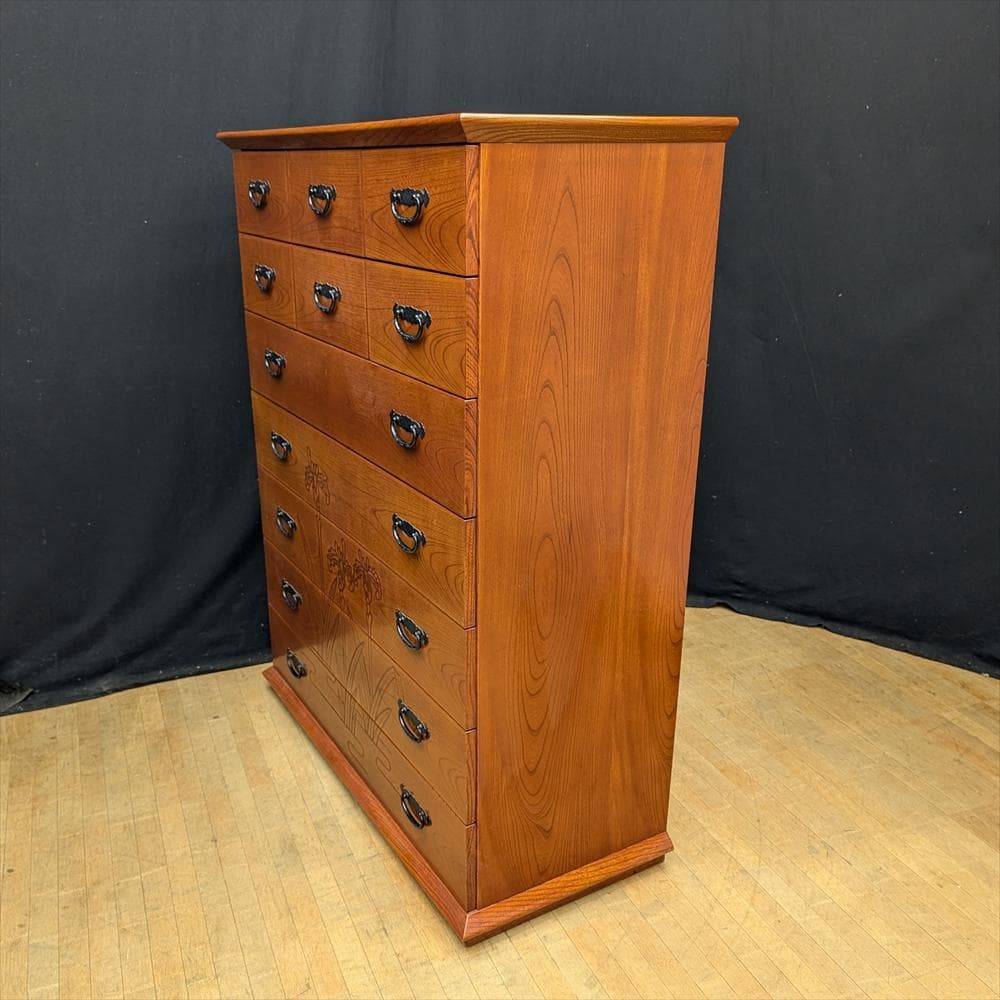 民芸家具　天然木　整理箪笥　箪笥　タンス　たんす　ハイチェスト　チェスト　引出し