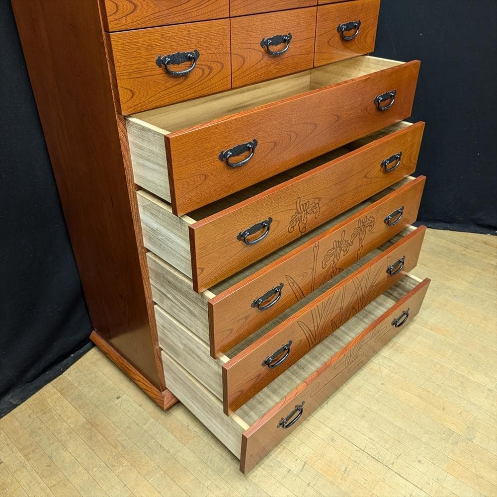 民芸家具　天然木　整理箪笥　箪笥　タンス　たんす　ハイチェスト　チェスト　引出し