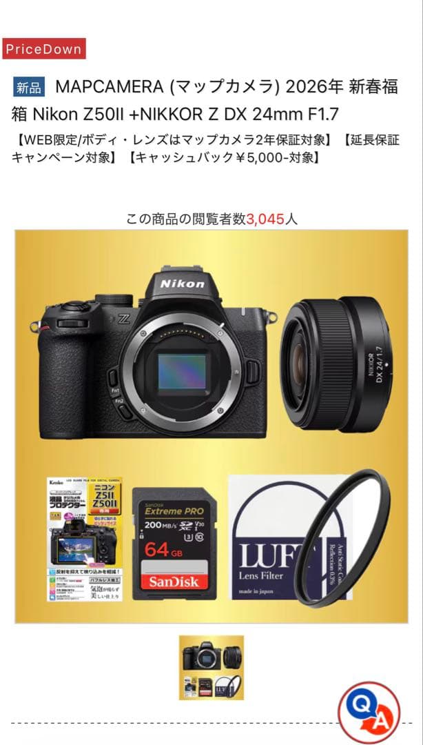 Nikon Z50II NIKKOR Z DX 24mm F1.7 SDカード他