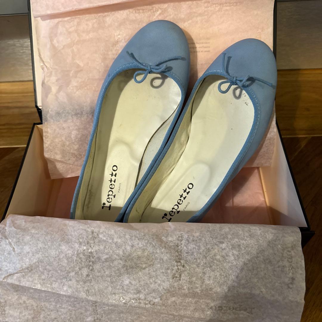 repetto 水色 リボン付きバレエシューズ40