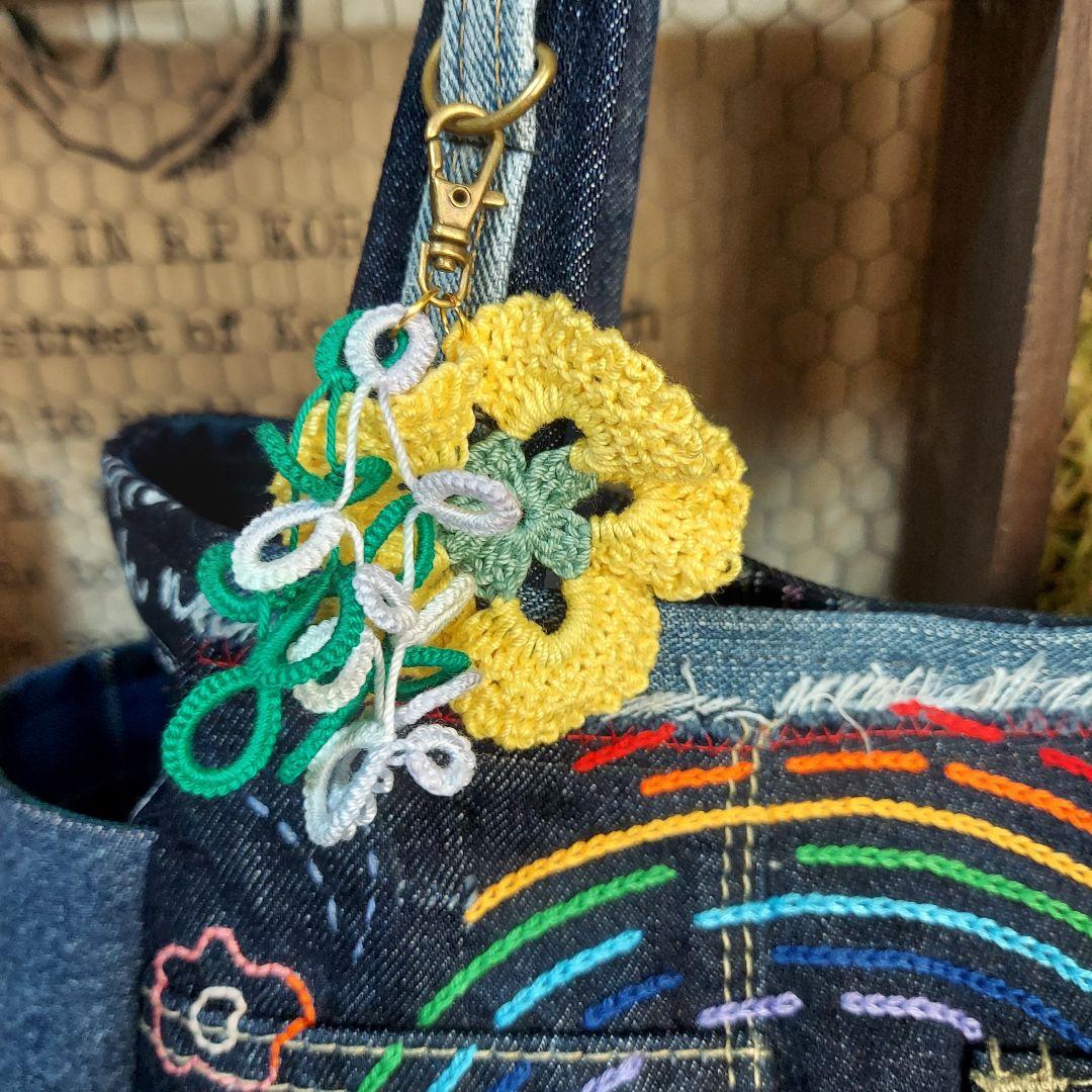 刺繍デニムバック　No.636　デニムリメイク　チューリップバック　スマイリー