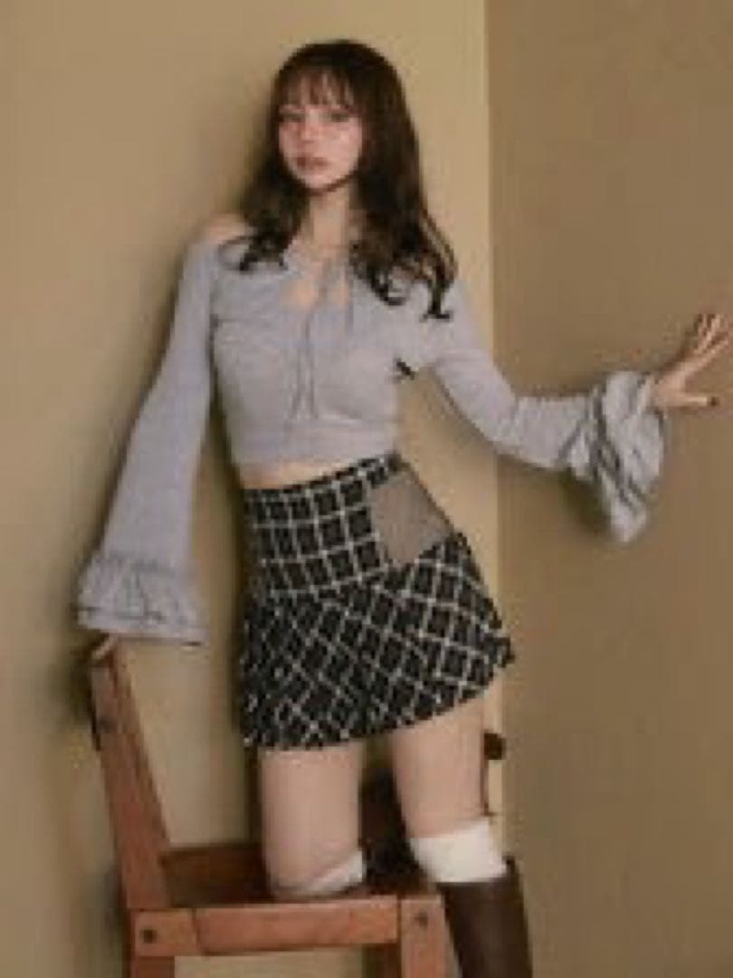 アンドマリー Coco check pleats skirt ブラック