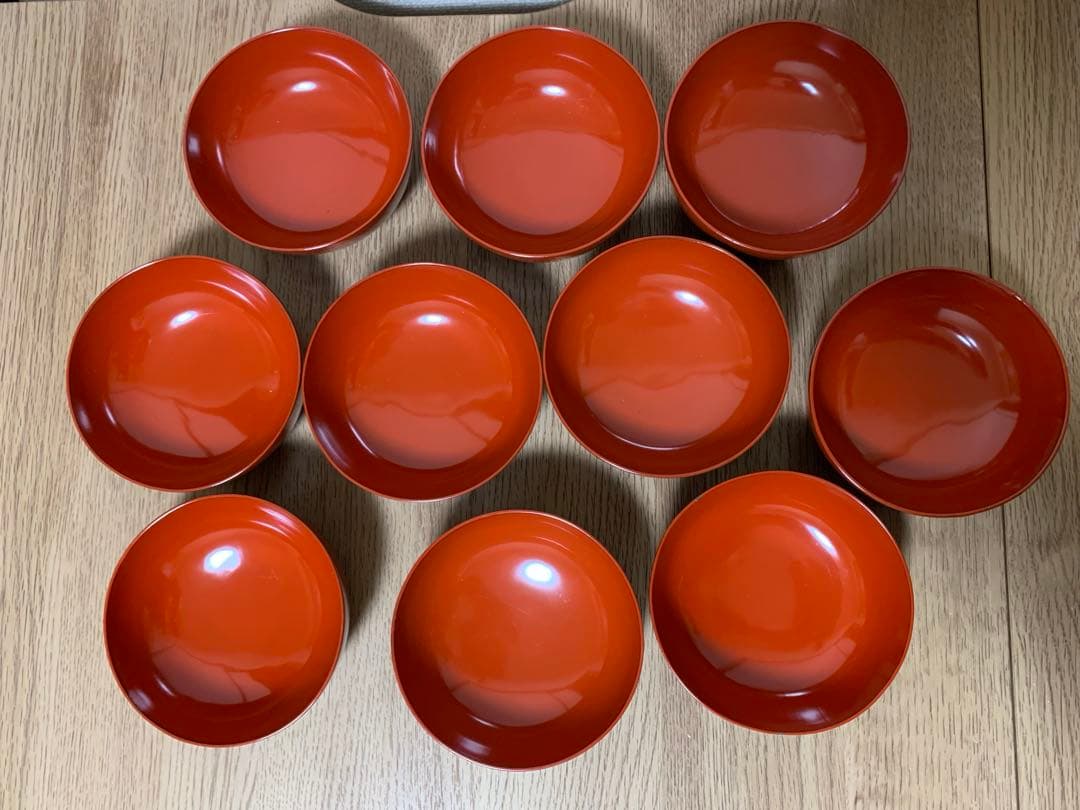 最終価格28日迄　輪島塗　沈金蒔絵木製吸物椀10客　時代物　牡丹と蝶々　未使用品