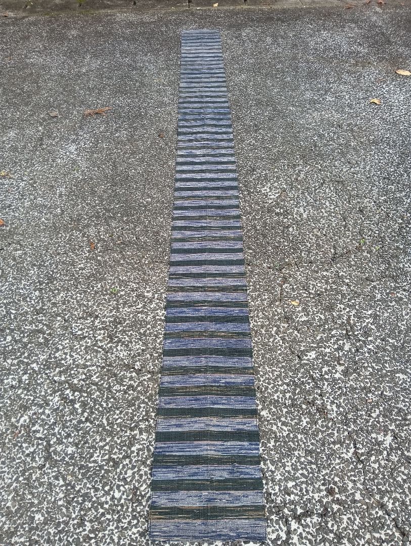 青と緑のストライプ 織物ランナー、裂織