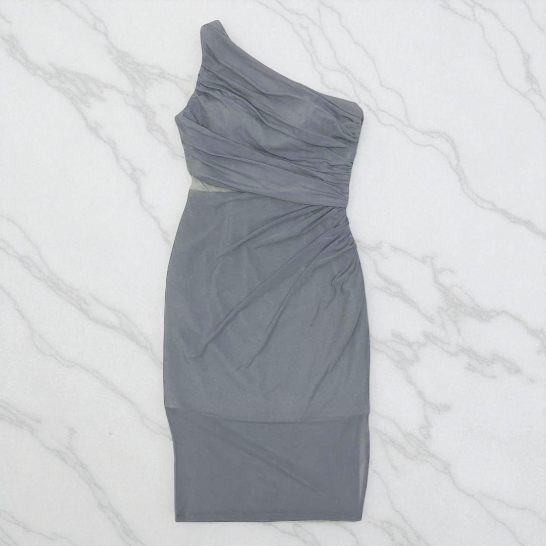 Veautt ヴュート ワンショルダー タイトミディアムキャバドレス グレー