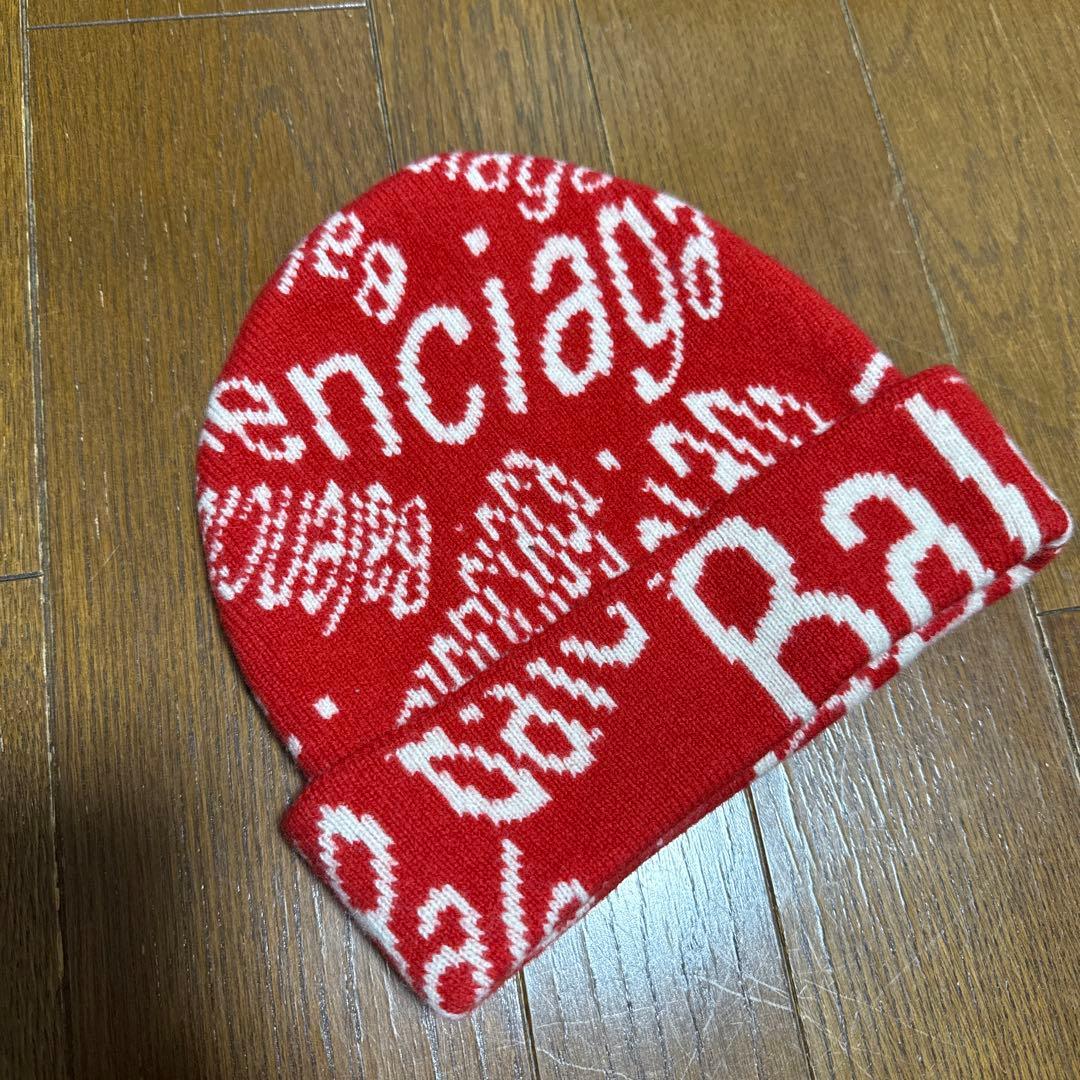 値下げ　BALENCIAGA バレンシアガ ニット帽 レッド ロゴ