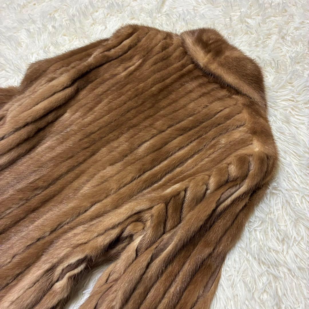 FARLON 毛皮　ファーコート　ミンク　ミドル丈　リアルファー　ブラウン