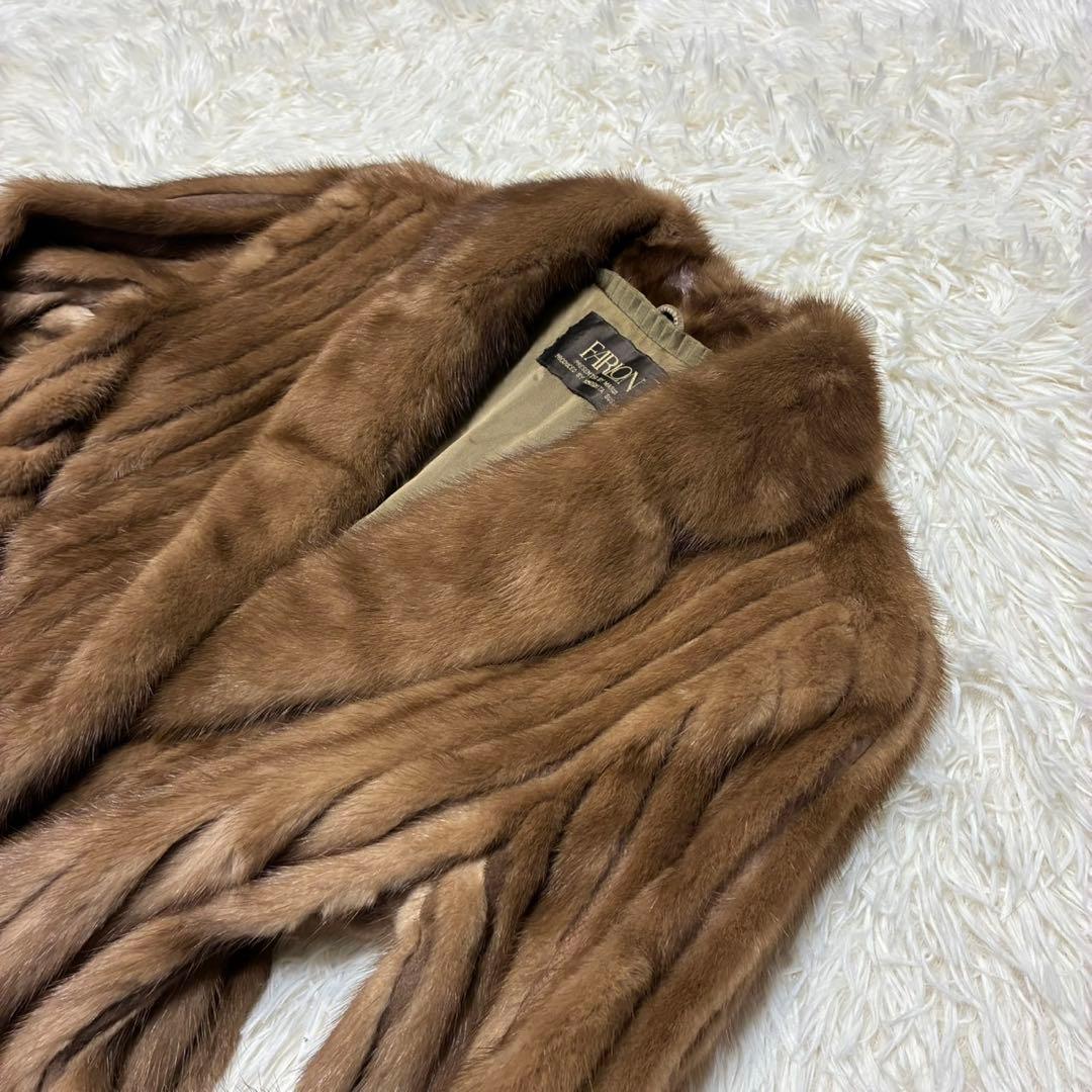FARLON 毛皮　ファーコート　ミンク　ミドル丈　リアルファー　ブラウン