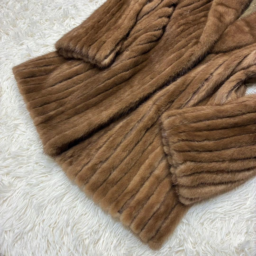 FARLON 毛皮　ファーコート　ミンク　ミドル丈　リアルファー　ブラウン