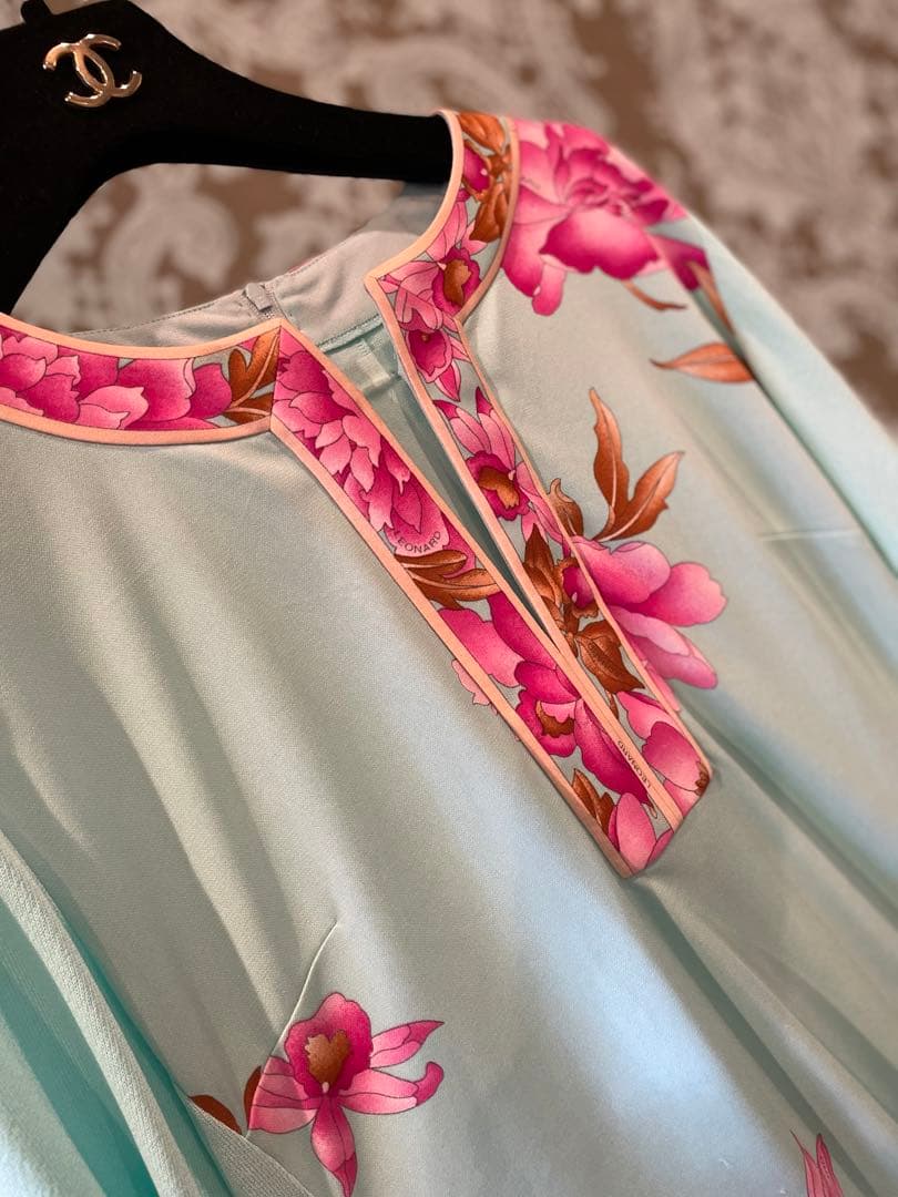 美品　LEONARD レオナール　異素材ミックス　長袖トップス　チュニック38