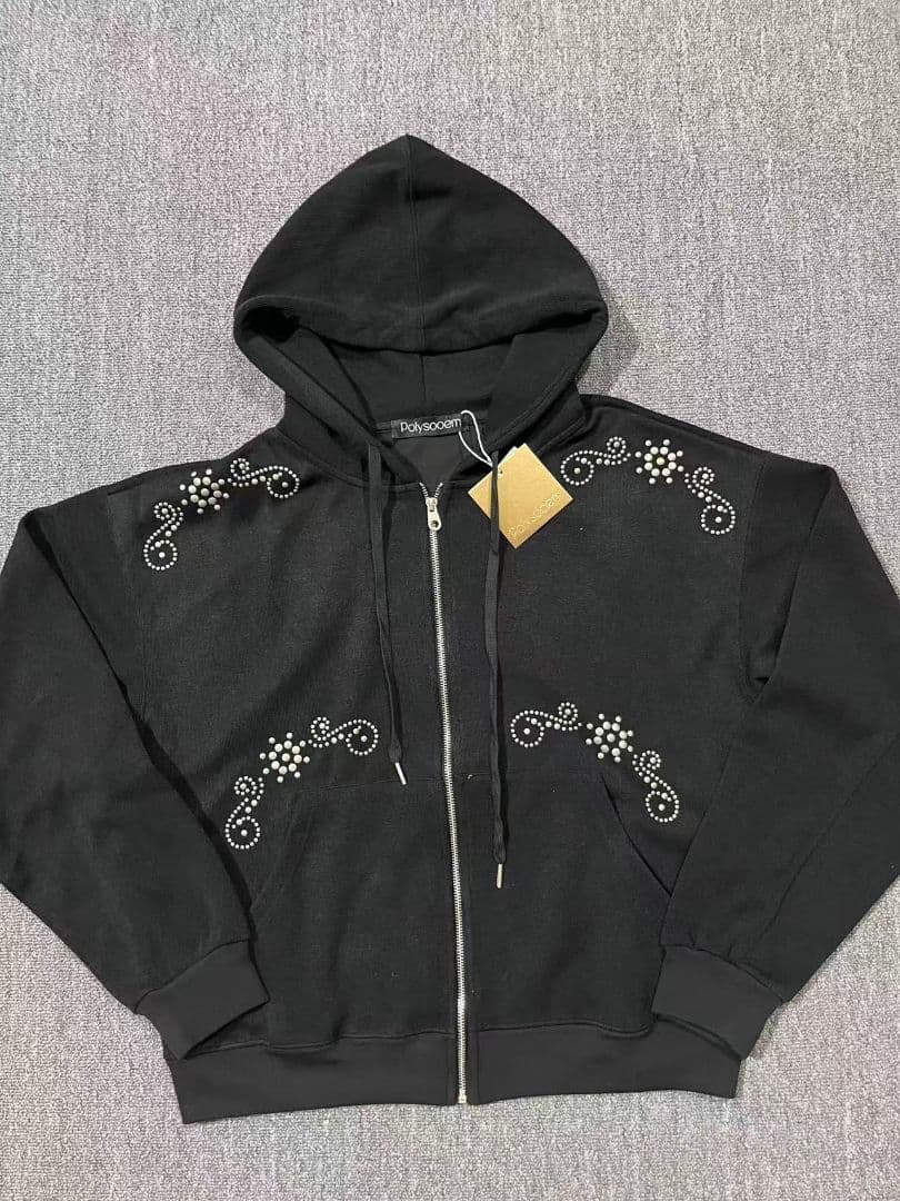 polysooem フード付きブラックパーカー